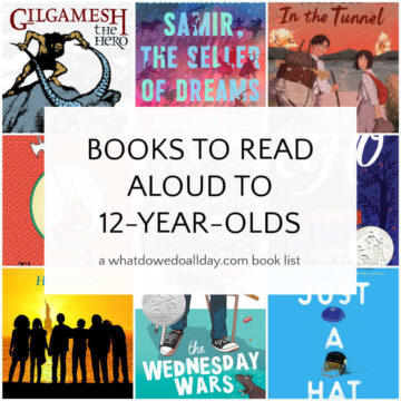 Collage of books with text overlay, Books to Read Aloud to 12 Year Olds.