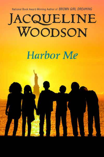 Harbor Me book cover showing teenagers against backdrop of the statue of liberty
