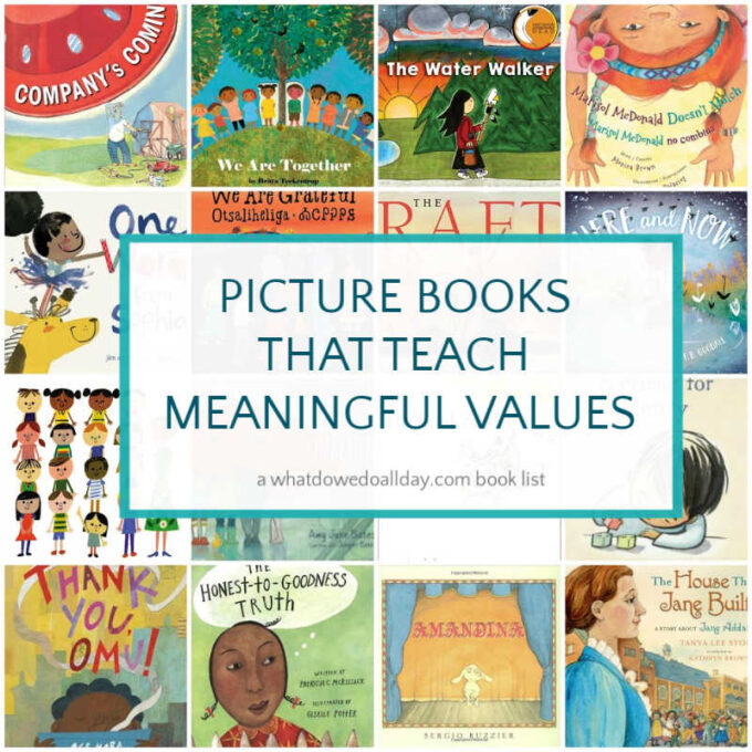 collage of picture book covers for children's books about values