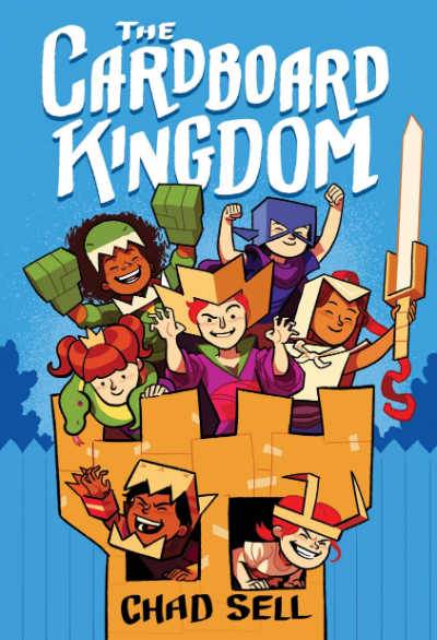 The Cardboard Kingdom grapic novel book cover showing diverse group of kids in cardboard castle