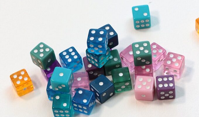 Pile of multicolored dice as tools for math games