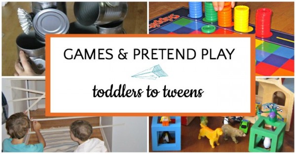 List of prompts for indoor pretend play and game ideas.