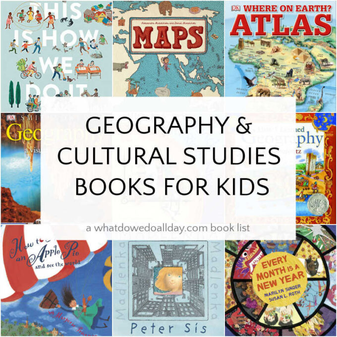 collage of geography books for kids
