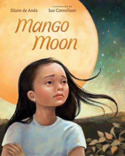 Mango Moon book cover showing sad girl against background of moon
