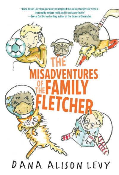 The Misadventures of the Family Fletcher book cover showing boys and dog floating