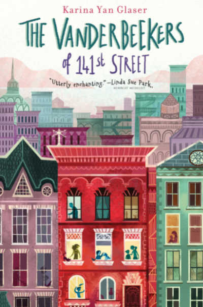 The Vanderbeekers book cover with colorful city townhouses