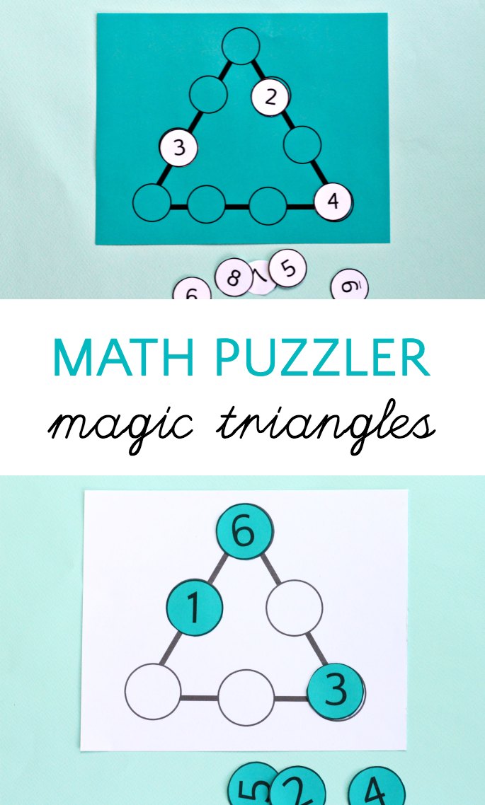 Math puzzle with magic triangles