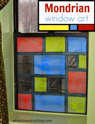 Make Mondrian for kids fun with this faux stained glass idea from whatdowedoallday.com