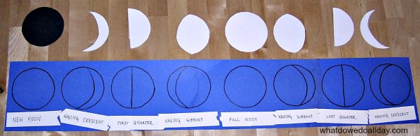 Handmade moon phase puzzle activity for kids
