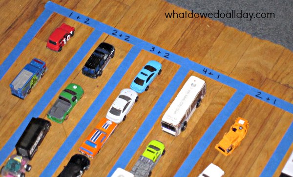 So fun for kids who love toy cars! Parking lot math. 