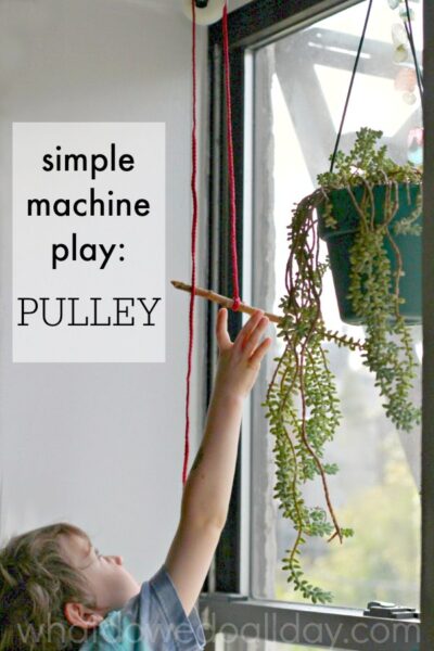 Simple machine project at home with a pulley. Such fun for kids. 