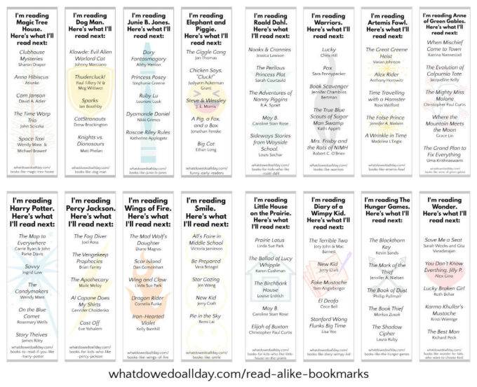 16 printable read alike book recommendation bookmarks with booklists
