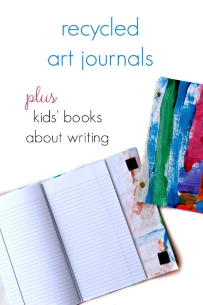 Recycled journals made from children's art work. Plus, a list of books about writing to inspire kids. 