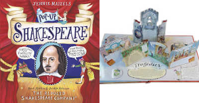 Pop-Up Shakespeare book cover and open page pop up spread