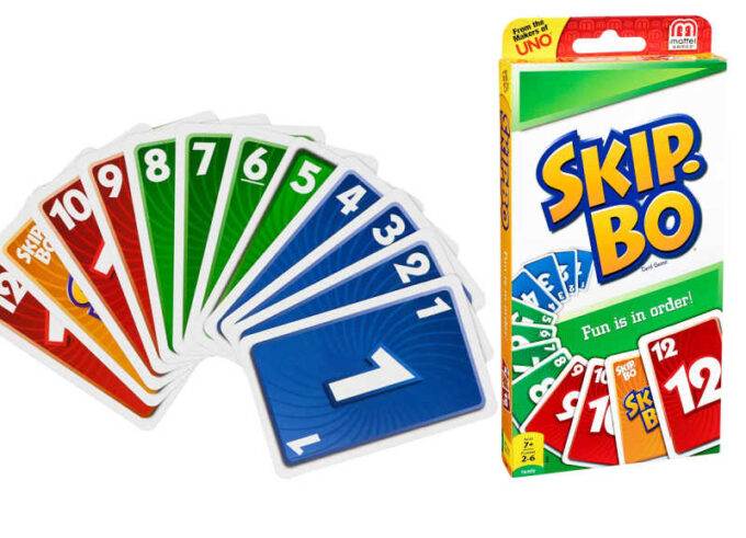 skip-bo card deck and fan of numbered cards in sequence