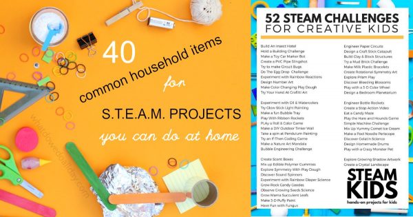Household items for STEAM projects at home.
