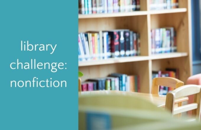 library shelves with text library challenge nonfiction