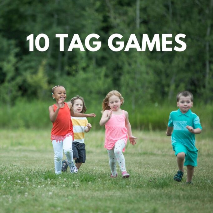 kids playing tag on the grass