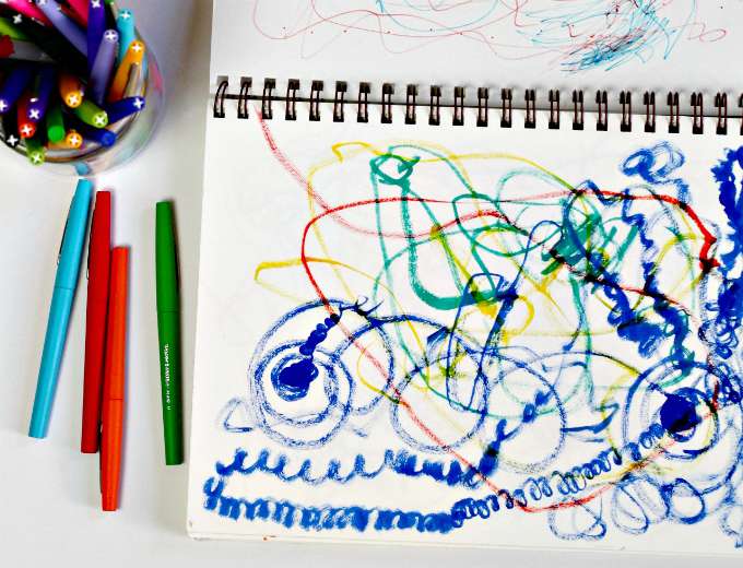 Tandem drawing is a fun way to inspire kids to make free form art.
