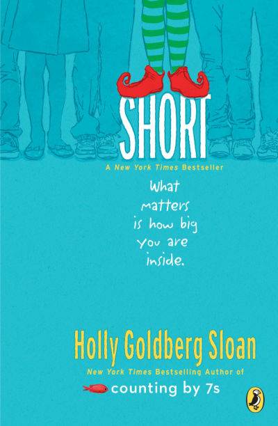 Short by Holly Goldberg Sloan, book cover with a pair of striped legs and red shoes
