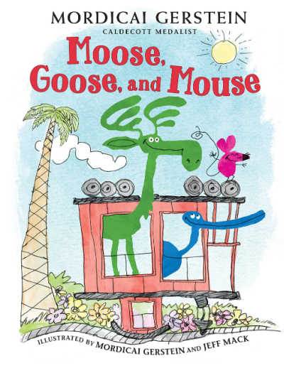 Moose, Goose and Mouse book cover showing funny illustration of animals in a caboose