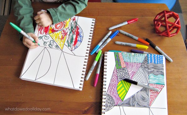 Making spirals in a Zentangle with kids