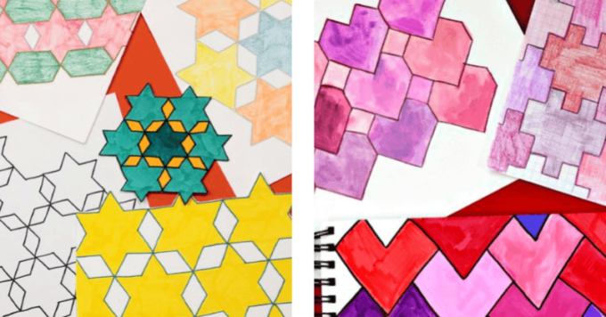 Heart and star tessellation drawings