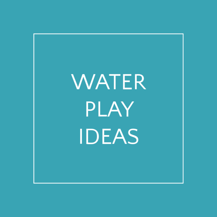 Blue square with text water play ideas